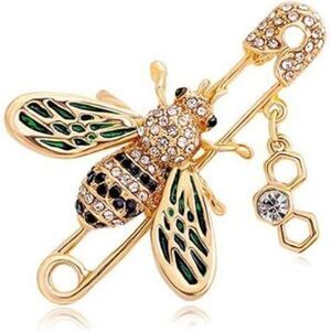 Women's Yellow Gold Crystal Enamel Cute Bee Brooch Scarf Dress Collar Jewelry